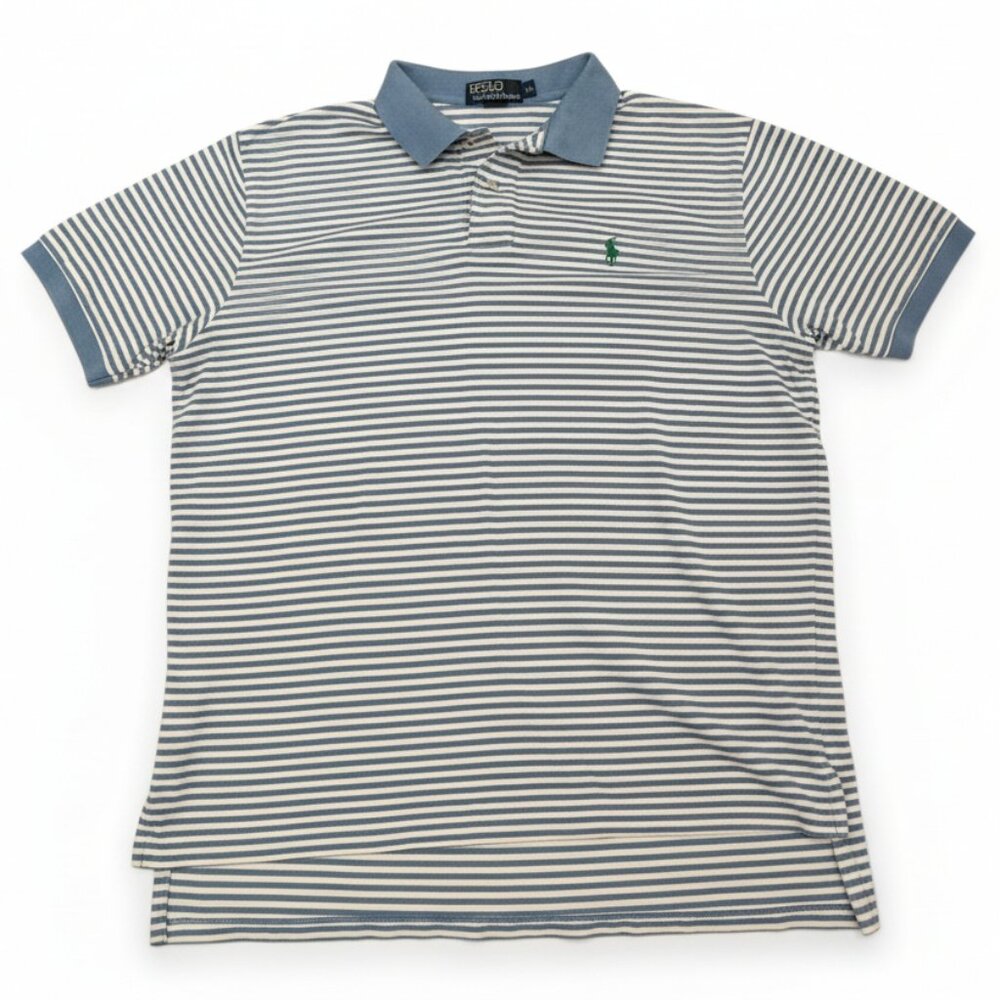 POLO Ralph Lauren Blue & White Striped Piqué Golf Shirt | Size XL